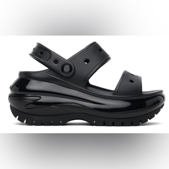NIB Crocs Black Mega Crush Rubber Slip-on Open Toe trend logo Embossed Sandals 8 - Picture 1 of 6